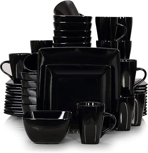 Vancasso Soho 16-Pc Square Dinner Set - Modern Black Stoneware | Flick Cart