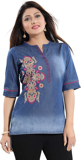 Flick Cart's Stylish Denim Kurti DN2218 – Ethnic Elegance for Every Occasion|