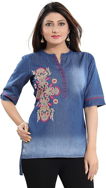 Flick Cart's Stylish Denim Kurti DN2218 – Ethnic Elegance for Every Occasion|