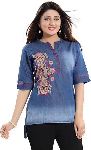 Flick Cart's Stylish Denim Kurti DN2218 – Ethnic Elegance for Every Occasion|