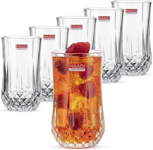 Flick Cart's HAADI 6-Piece Crystal Highball Glasses - Elegant 350ml Tumblers for Cocktails, Wine & More