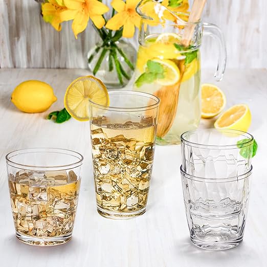 Hedume 8-Pack Plastic Tumblers (500ml + 300ml) – Unbreakable, Stackable & Clear – Perfect for Home & Parties! | Flick Cart |