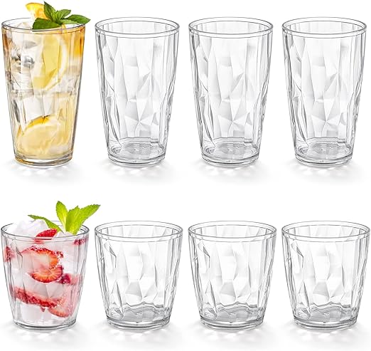 Hedume 8-Pack Plastic Tumblers (500ml + 300ml) – Unbreakable, Stackable & Clear – Perfect for Home & Parties! | Flick Cart |