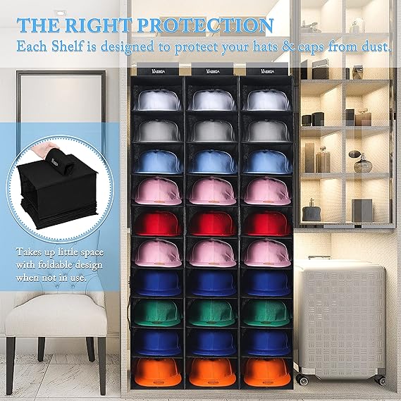 Hat Rack & Hat Storage for Baseball Caps - 10 Shelf Hanging Closet Wardrobe