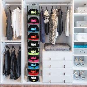 Hat Rack & Hat Storage for Baseball Caps - 10 Shelf Hanging Closet Wardrobe
