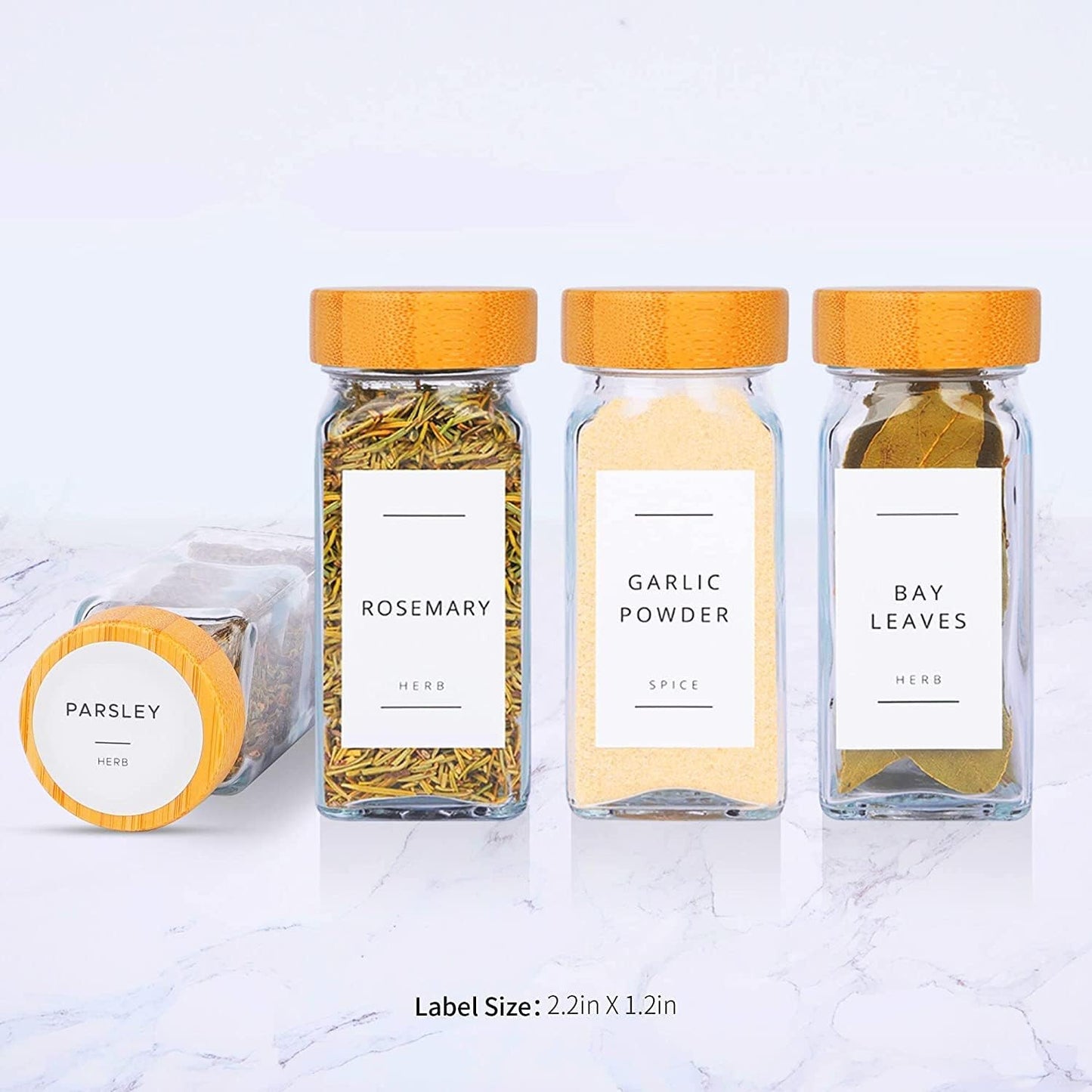 24-Piece Bamboo & Glass Spice Jar Set - Includes Waterproof Labels | Flick Cart