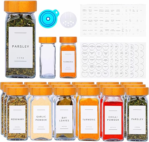 24-Piece Bamboo & Glass Spice Jar Set - Includes Waterproof Labels | Flick Cart