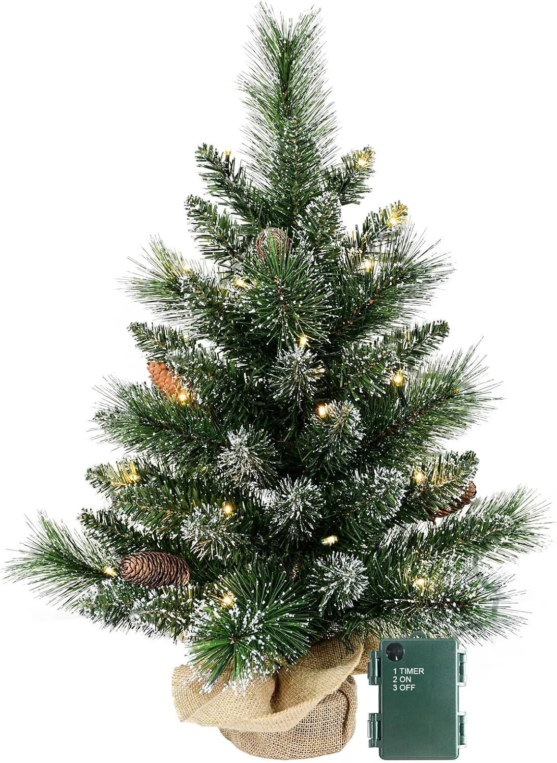 2FT PRE-LIT ARTIFICIAL MINI TABLETOP CHRISTMAS TREE WITH 35 LIGHTS 6 PINECONE