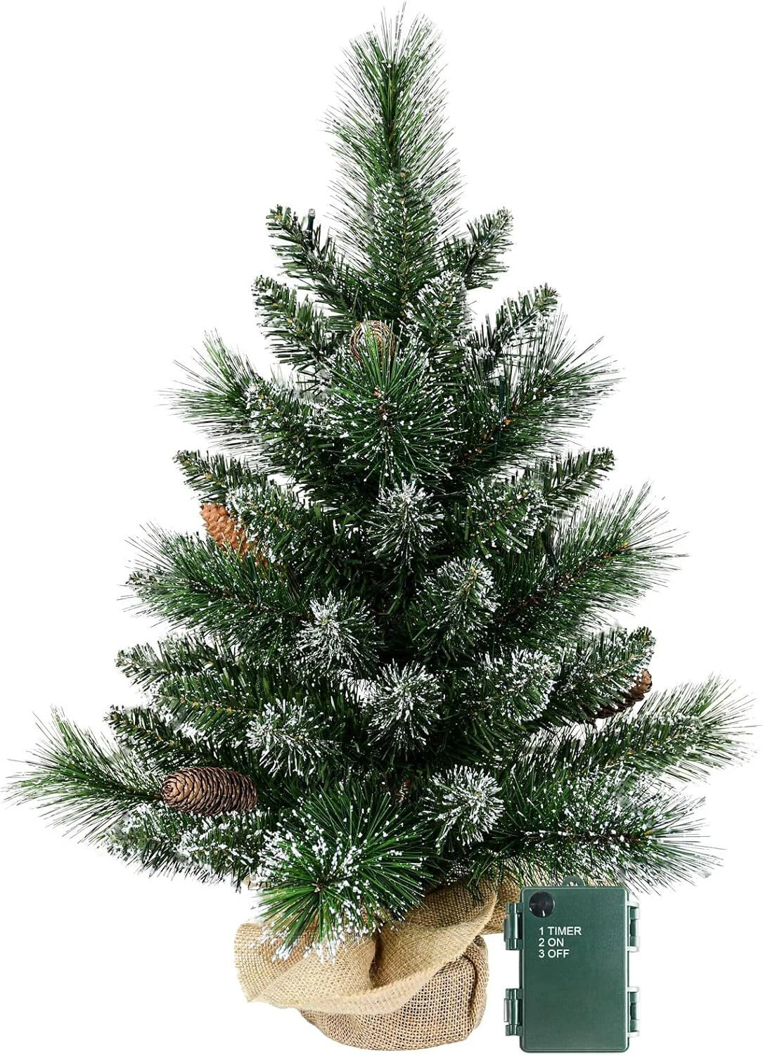 2FT PRE-LIT ARTIFICIAL MINI TABLETOP CHRISTMAS TREE WITH 35 LIGHTS 6 PINECONE