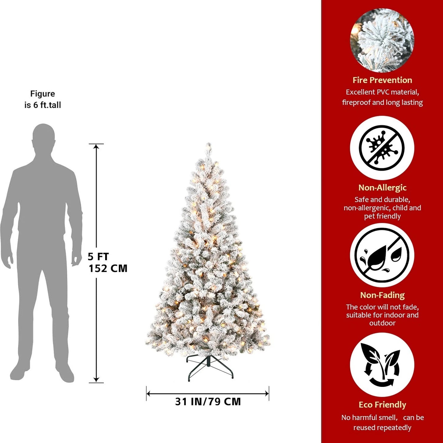 4/5/6/7FT Prelit Snow Flocked Artificial White Christmas tree with lights NEW