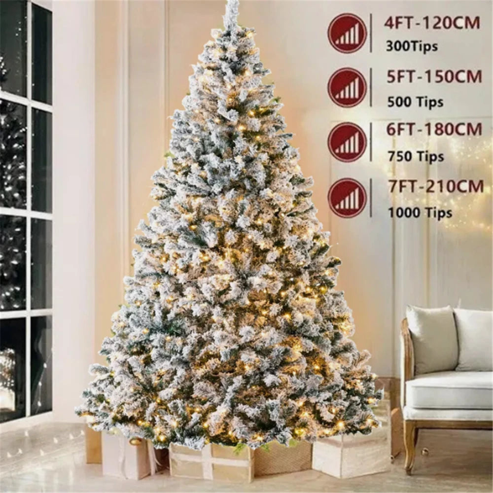 4/5/6/7FT Snow Flocked Artificial Christmas Tree w/ LED Lights Unlit Hinged Xmas